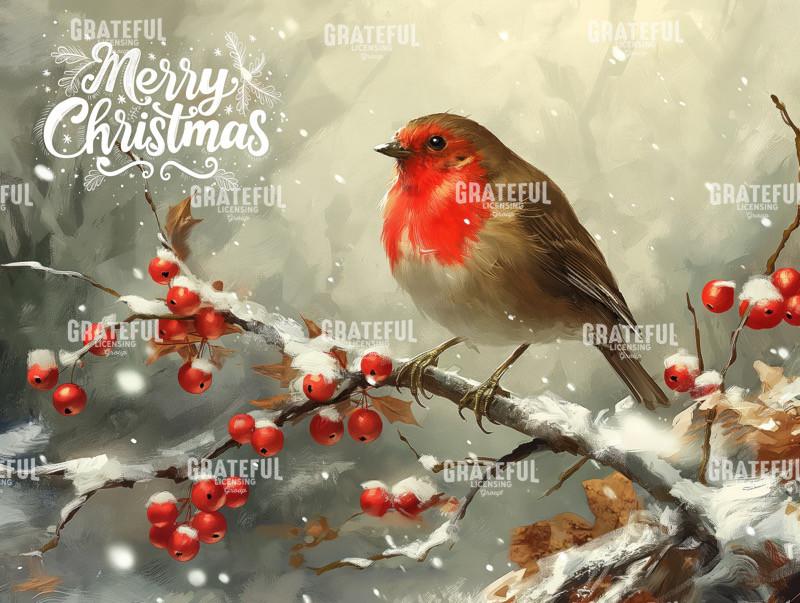 Christmas Bird with Holly Berries