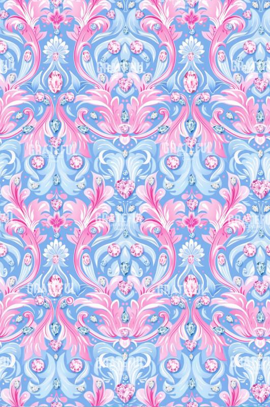 Pink Blue Damask
