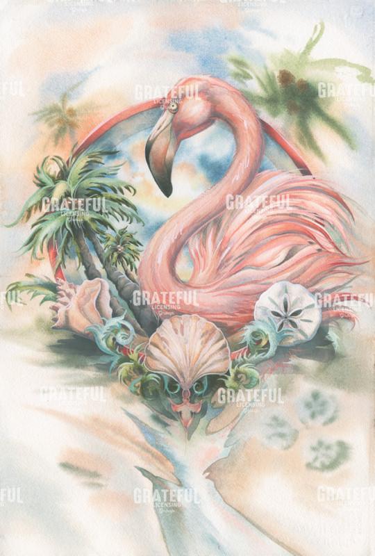 Flamingo and Shells