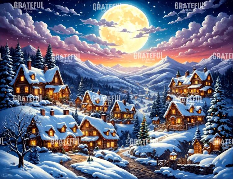 Silent Night Full Moon Christmas Village