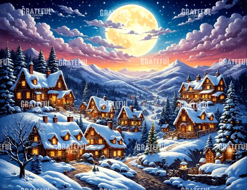 Silent Night Full Moon Christmas Village