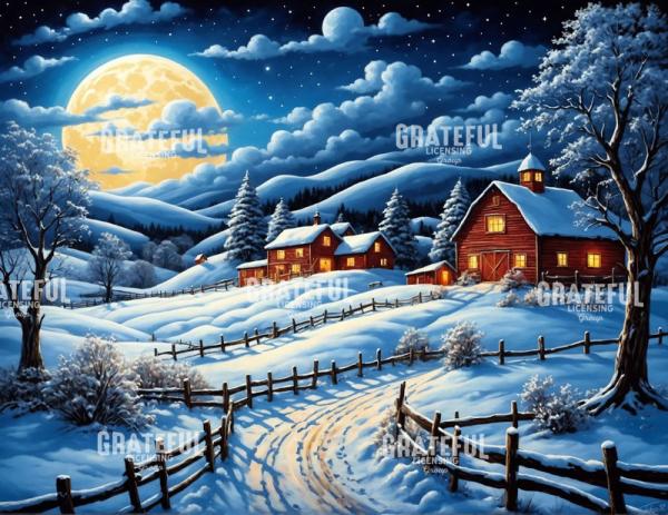Full Moon Winter Farm
