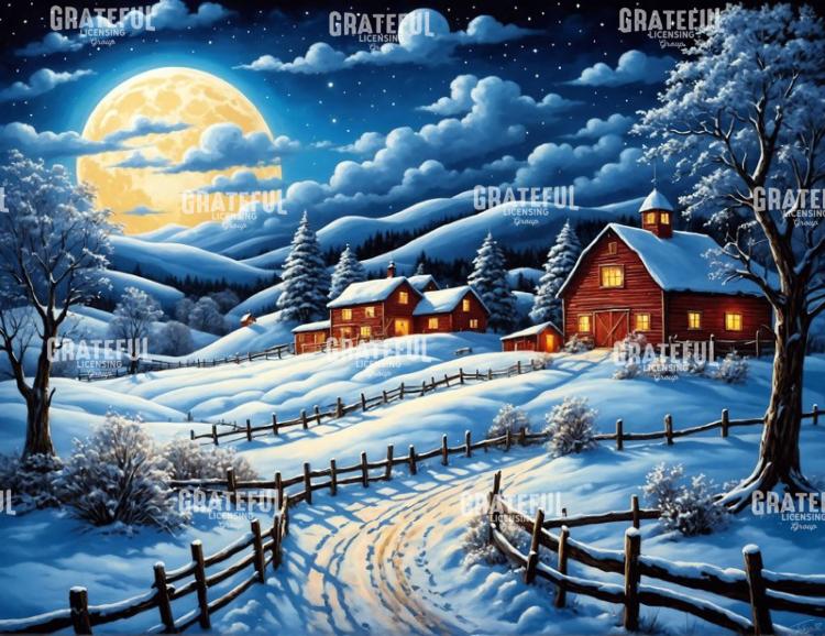Full Moon Winter Farm