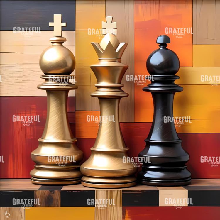 Wood and Gold Chess Pieces