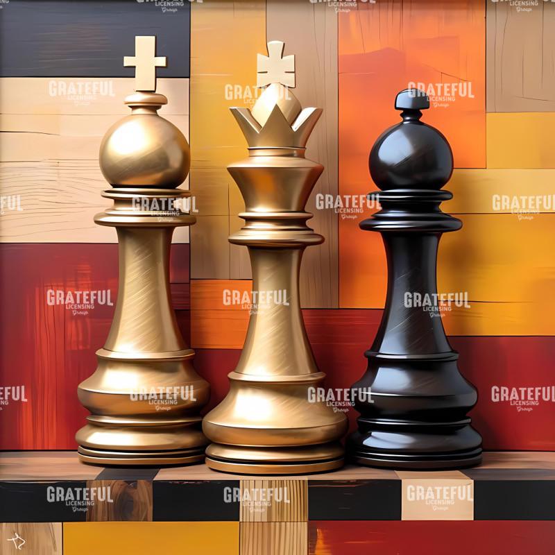 Wood and Gold Chess Pieces