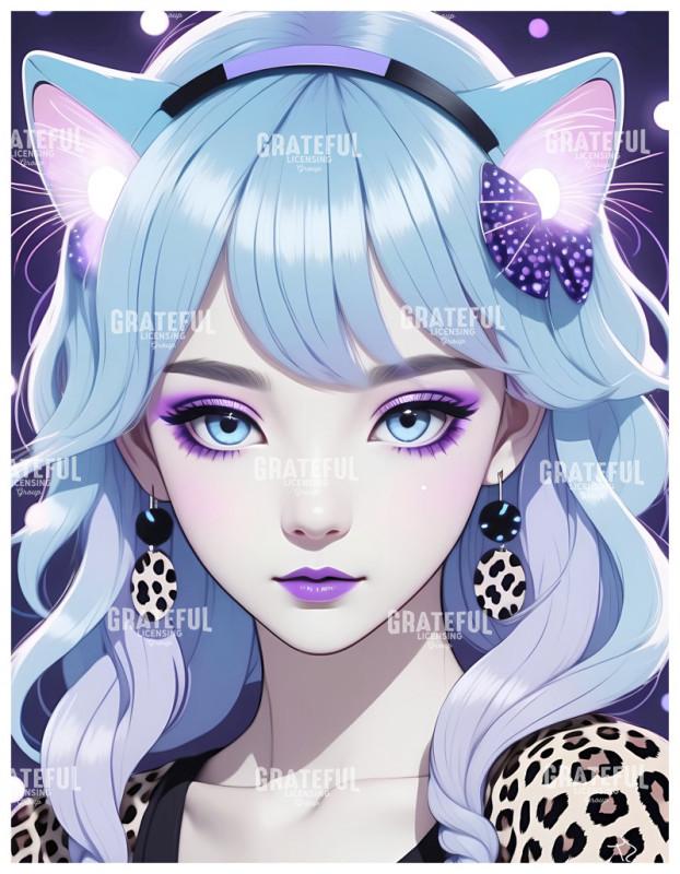 Powder Blue Anime Kitten Girl