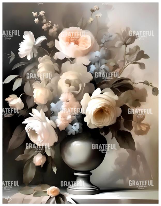 Damask Roses In a Gray Vase