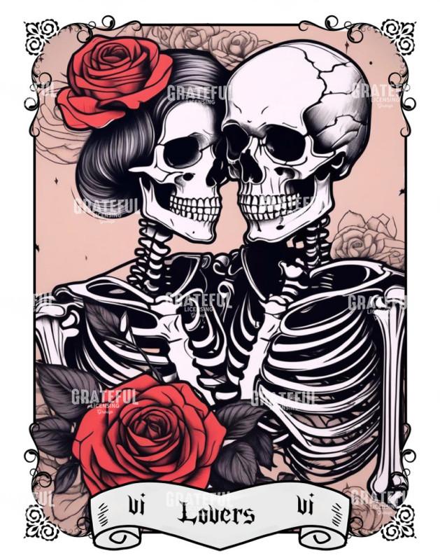 Skull and Roses Tarot Lovers