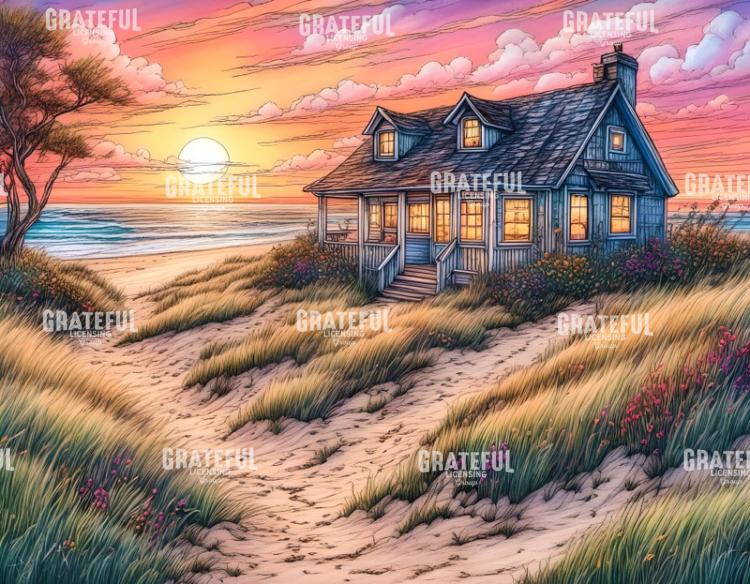 Seaside Cottage at Sunset
