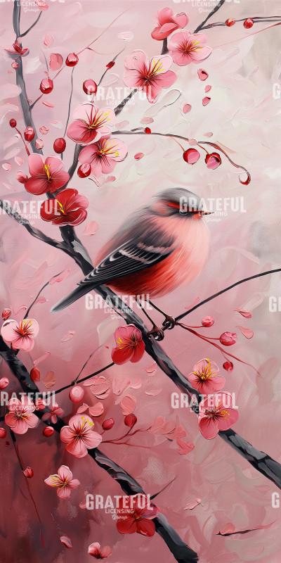 Cute Birds Pink Flowers Triplet 2