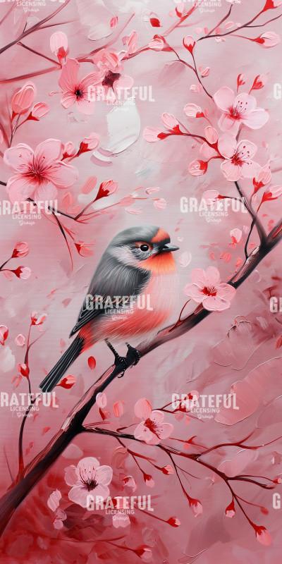 Cute Birds Pink Flowers Triplet 3