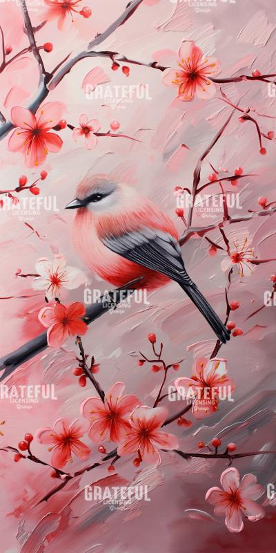 Cute Birds Pink Flowers Triplet 1