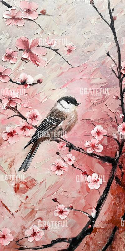 Cherry Blossom Birds Triplet 1
