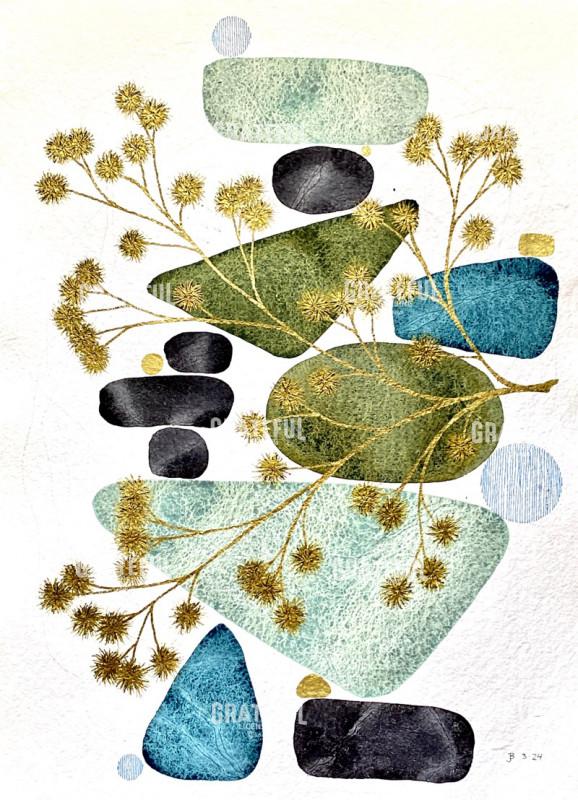 Golden Botanical on Blue