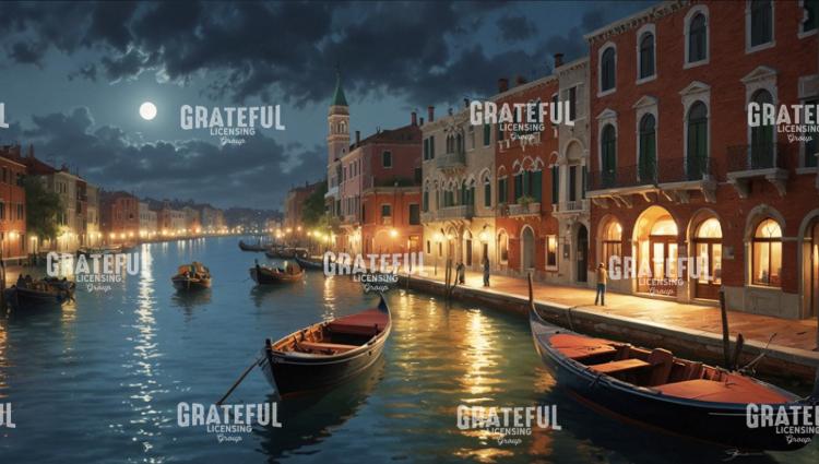 Venice Canal Night Panoramic