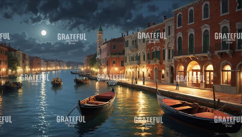 Venice Canal Night Panoramic