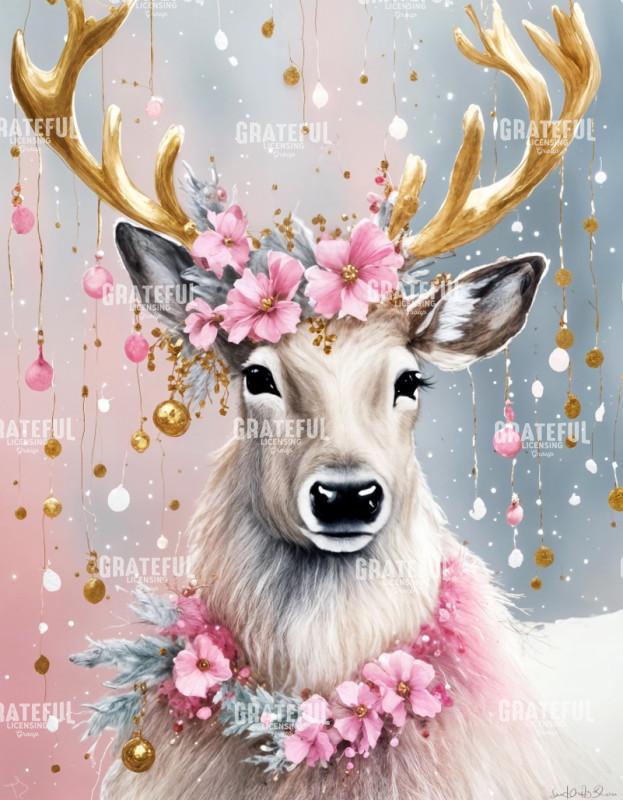 Pink and Gold Modern Art Reindeer