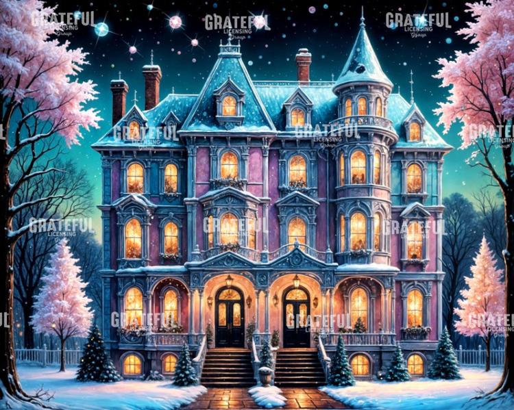 Pink Trees Victorian Christmas House