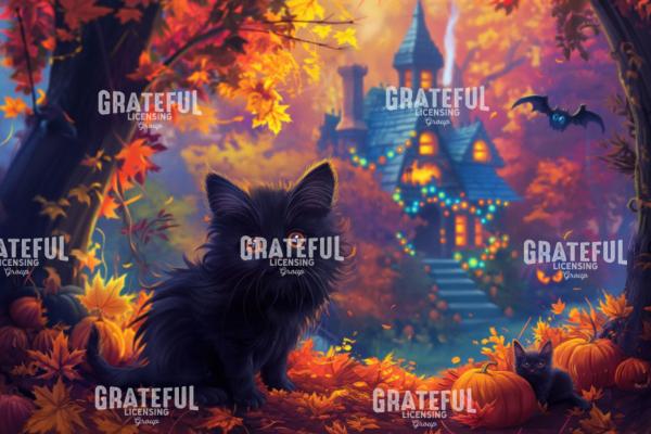 Black Kitten Halloween Cottage