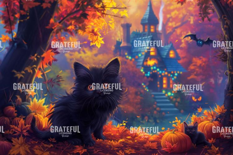 Black Kitten Halloween Cottage