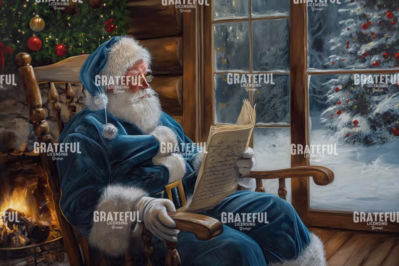 Reading the List Santa in Blue