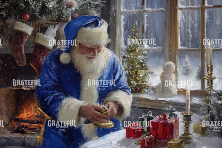 Santa Reading The List In Blue