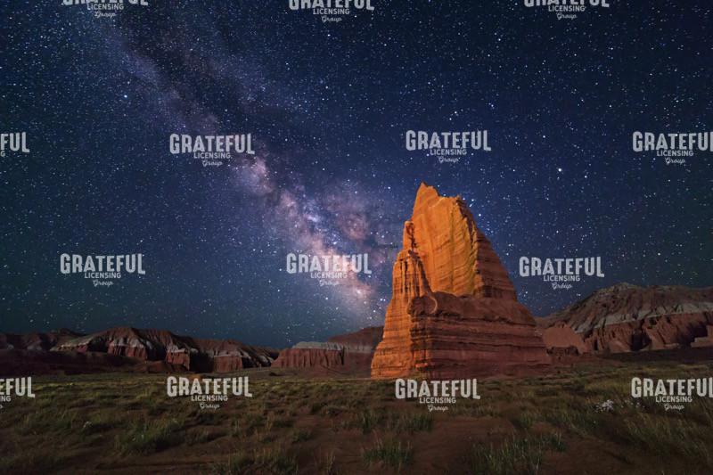 Milky Way Temple of the Moon With Lightning