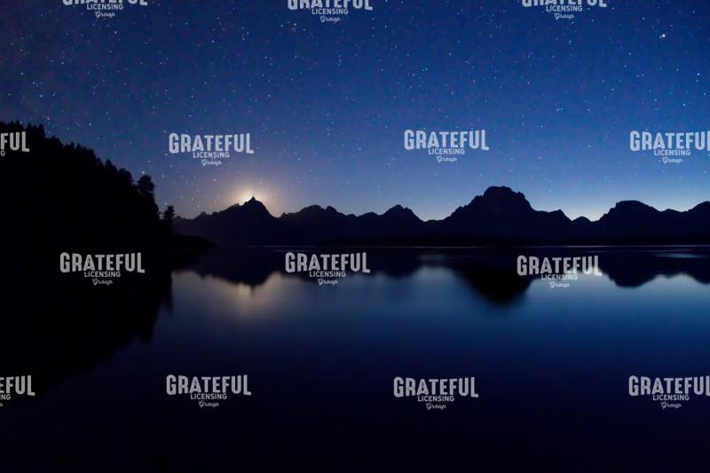 Moon Set Starry Teton Reflection