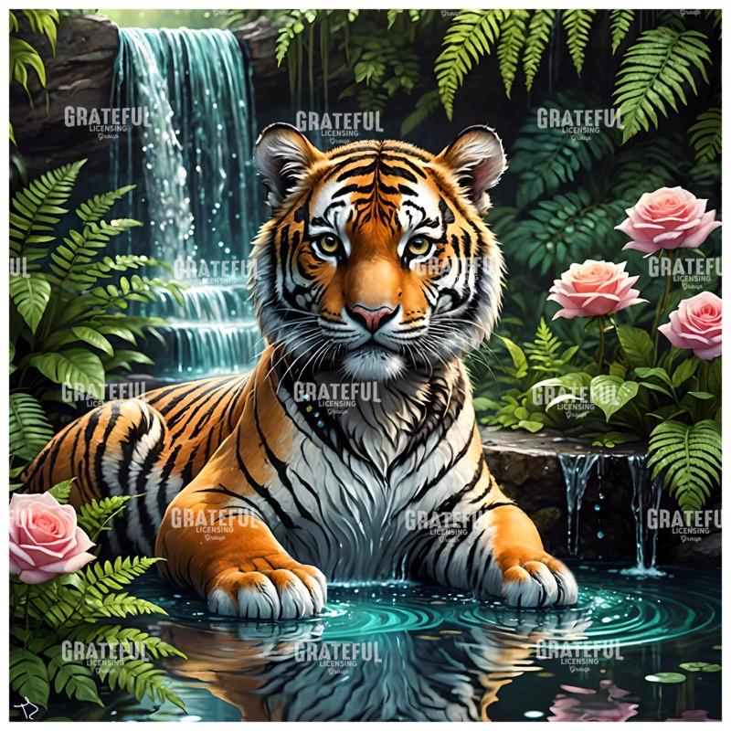 Young Tiger at Waterfall