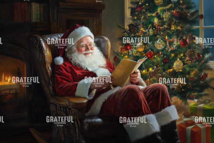 Jolly Santa Reading by the Fire