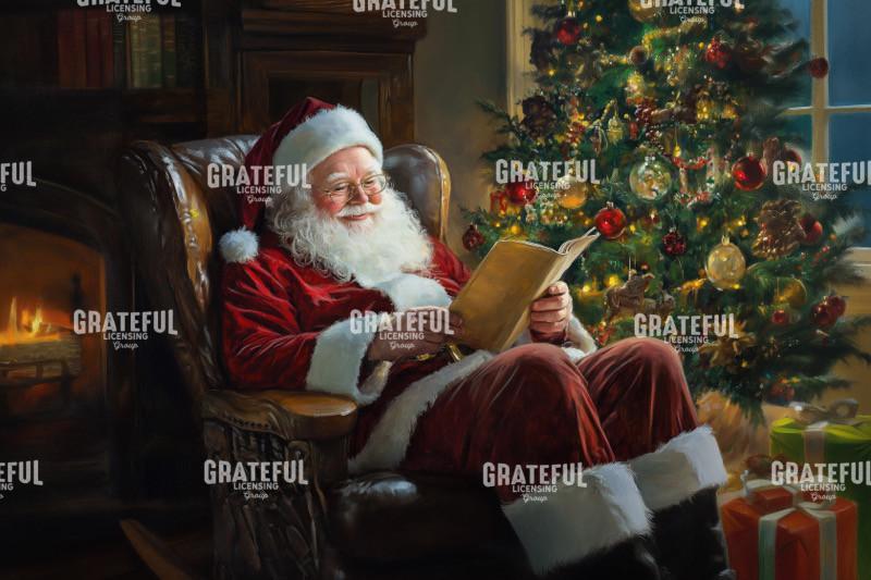 Jolly Santa Reading by the Fire