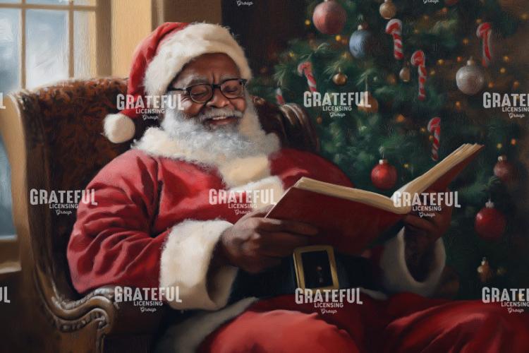 Cheerful Santa Reading By The Tree