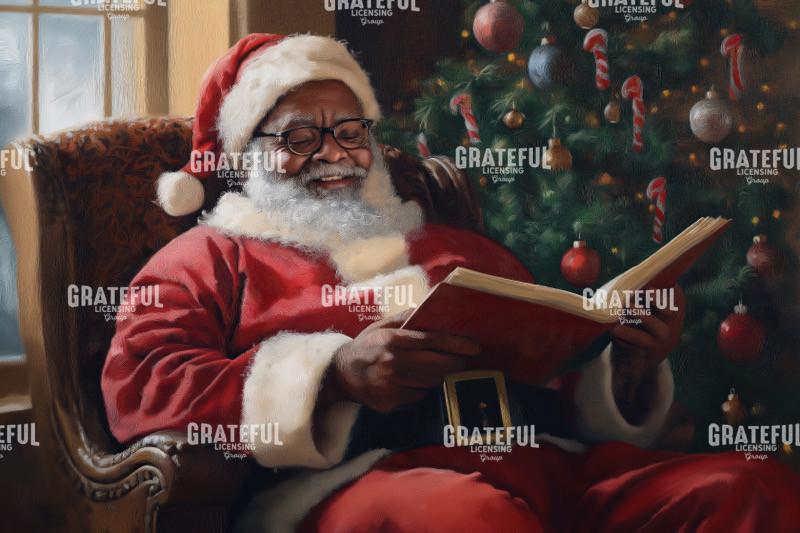 Cheerful Santa Reading By The Tree