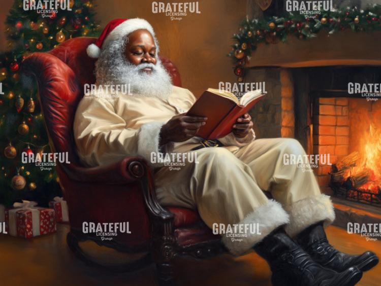 Casual Santa Reading By The Fire