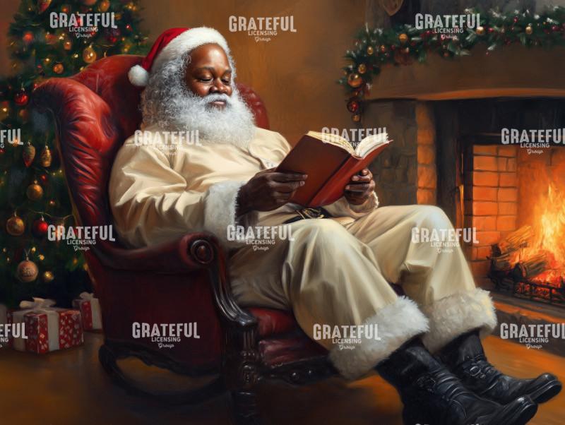 Casual Santa Reading By The Fire