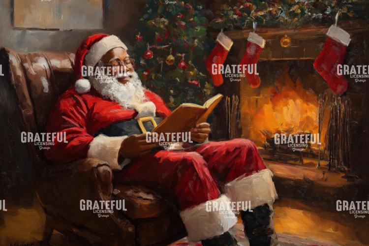 Joyful Santa Reading By The Fire