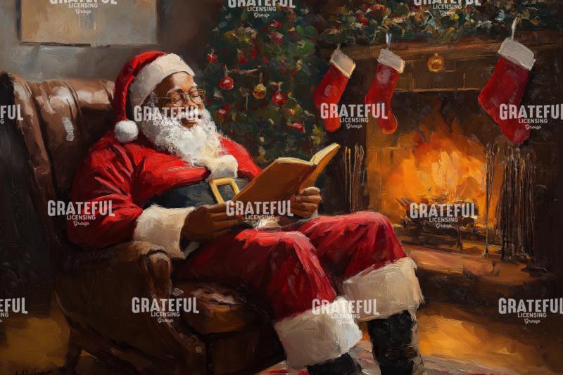 Joyful Santa Reading By The Fire
