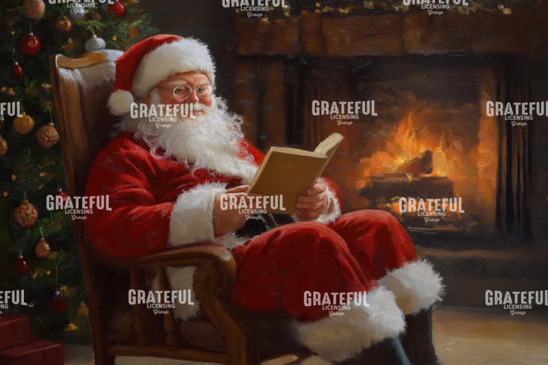 Santa Reading By A Roaring Fire