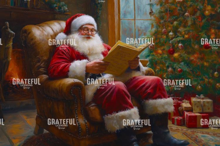 Santa Reading by the Tree