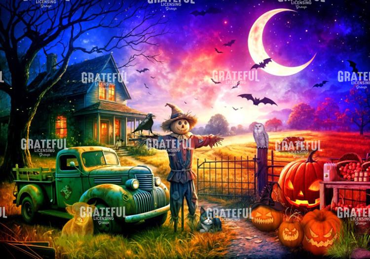 Haunted Farmhouse and Scarecrow