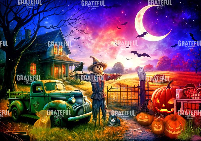 Haunted Farmhouse and Scarecrow