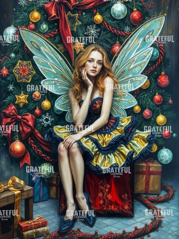 Christmas Fairy In A Gold Riffle Dress