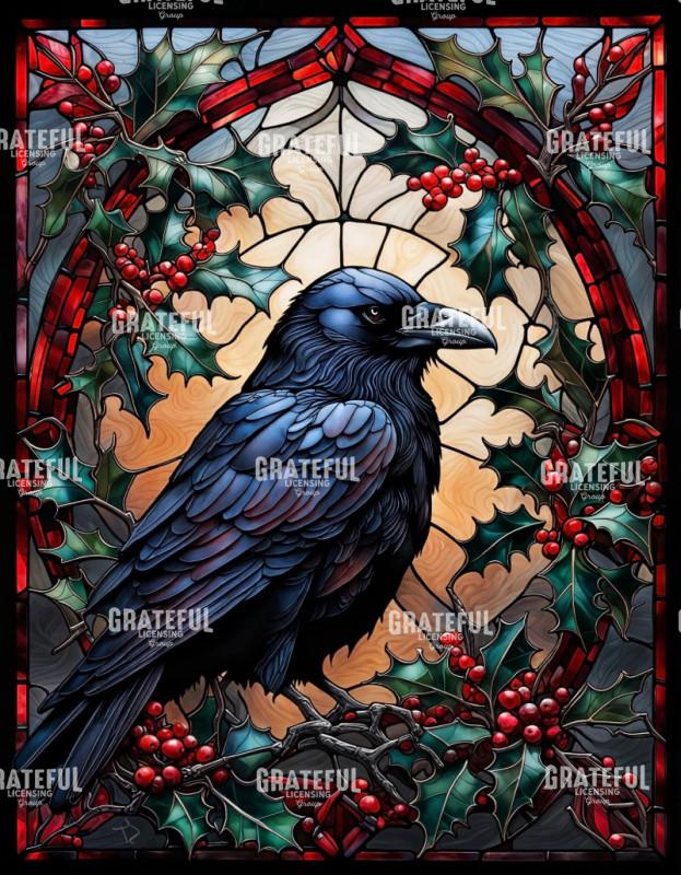 Christmas Raven Stained Glass