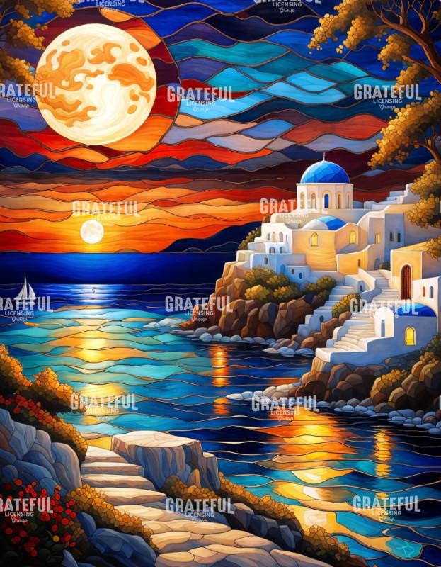 Moon Rise Over Santorini