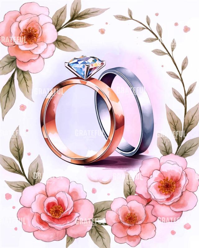 Watercolor Rings and Pink Wild Roses