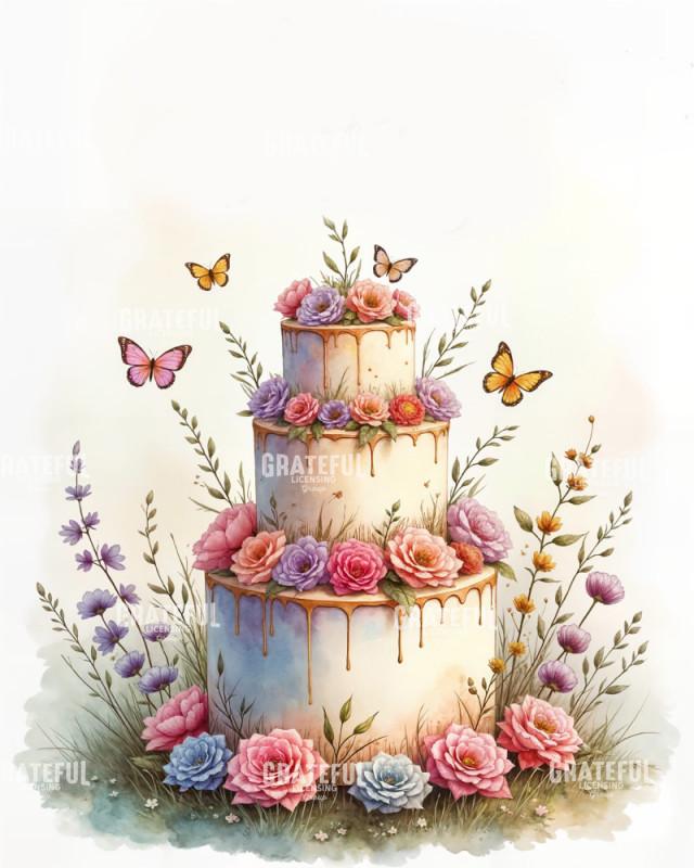 Pink and Purple Roses Gold Drip Cake