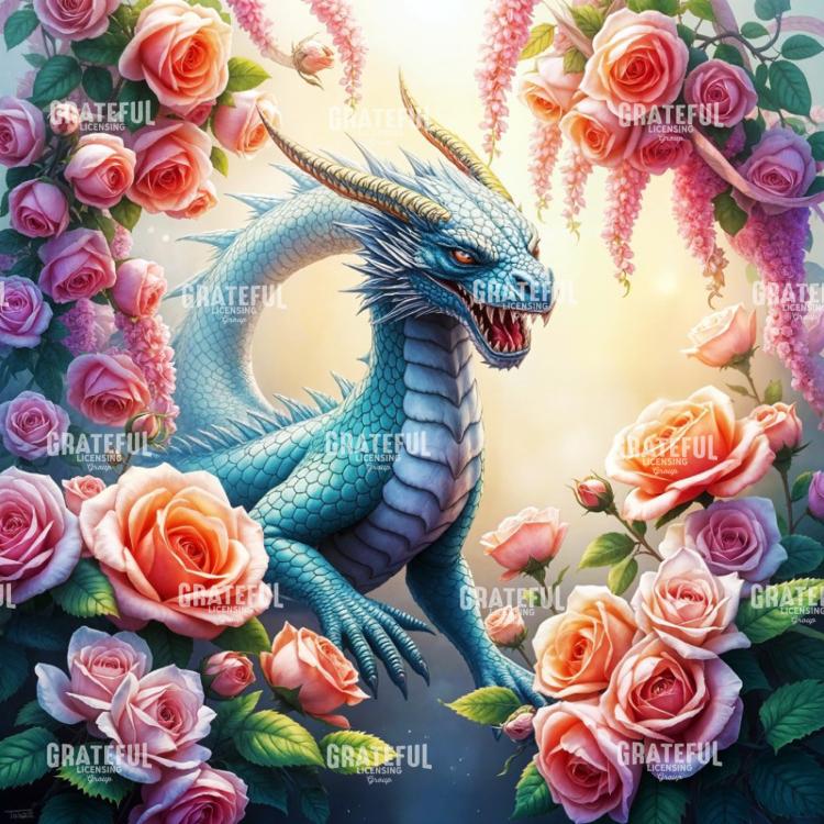 Pastel Blue Dragon with Roses