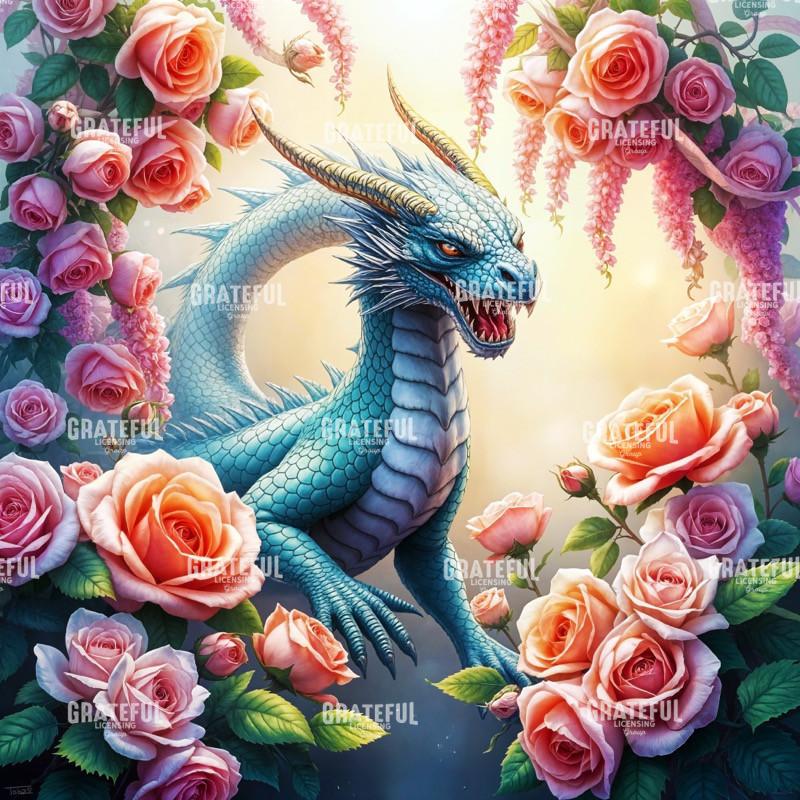 Pastel Blue Dragon with Roses