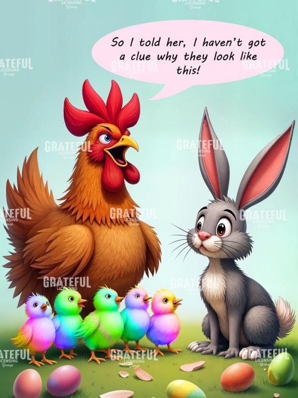 Funny Rooster and Easter Bunny
