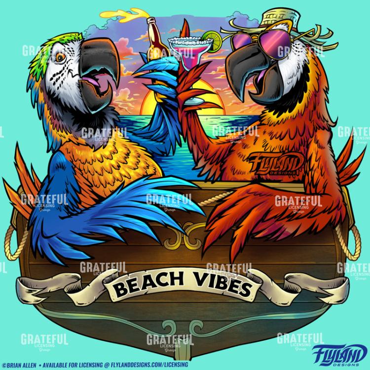 Parrots Drinking at Sunset